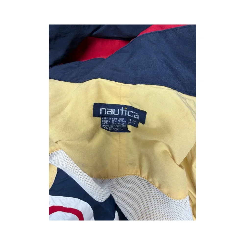 Nautica Jacket Mens L Yellow Sailing Windbreaker Hooded Colorblock Vintage 90s
